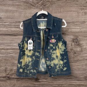 Baccini Bleached Denim Vest with Retro Patches